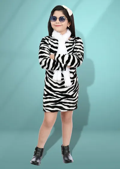 SPAMitude Girls Embellished Animal Print Fur Dress