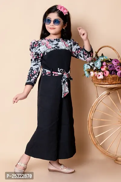 Girls Self Designed Premium Cotton Jumpsuit Dress-thumb0