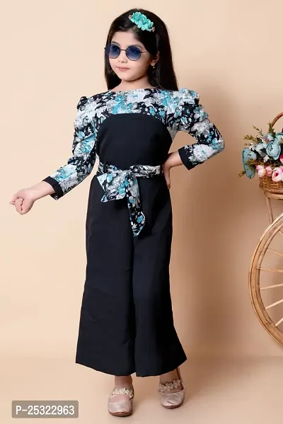 Girls Self Designed Premium Cotton Jumpsuit Dress