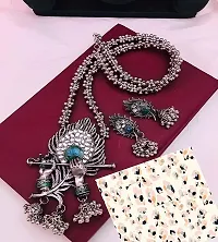 Zukhruf Fashion Silver Oxidised Designer Jewellery Krishna Flute Necklace Set with Earrings for Women  Girls-thumb1