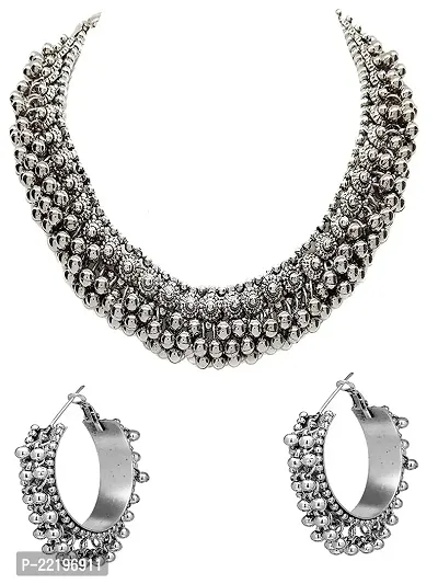 Buy Zukhruf Traditional German Silver Necklace Boho Designer Oxidized German  Silver Plated Choker Necklace Set for Girls & Women. at Amazon.in
