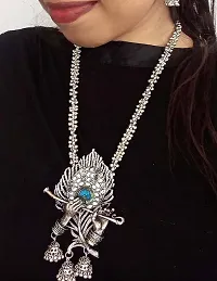 Zukhruf Fashion Silver Oxidised Designer Jewellery Krishna Flute Necklace Set with Earrings for Women  Girls-thumb3