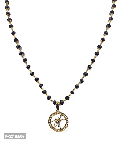 Zukhruf Unisex Gold Plated Maa Pendant with Black Crystal Beads Chain-thumb0