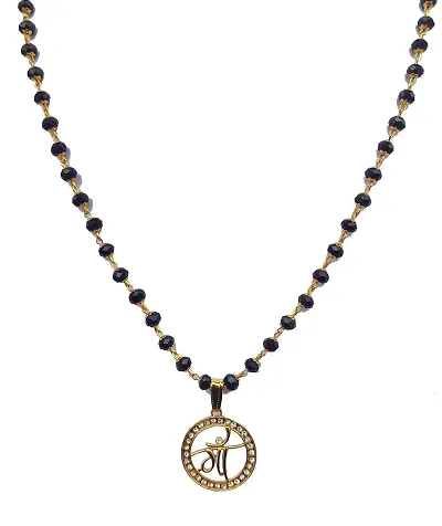 Zukhruf Unisex Gold Plated Maa Pendant with Black Crystal Beads Chain