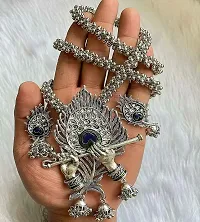 Zukhruf Fashion Silver Oxidised Designer Jewellery Krishna Flute Necklace Set with Earrings for Women  Girls-thumb4