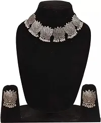 Zukhruf Oxidised Silver Lotus  Square Meena Choker Necklace Set for Girl  Women (Combo Pack)-thumb2