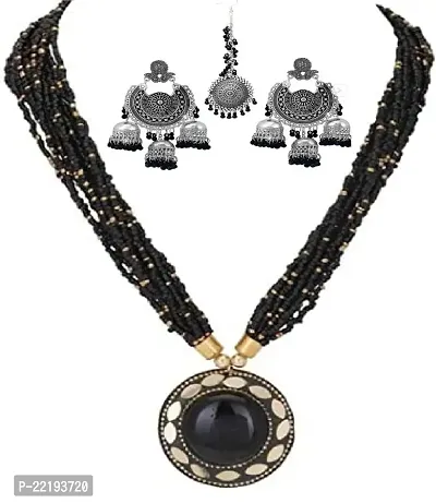 Zukhruf Traditional Necklace with 3 Jhumki Maang Tika Earring Combo set-thumb0