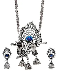 Zukhruf Fashion Silver Oxidised Designer Jewellery Krishna Flute Necklace Set with Earrings for Women  Girls-thumb2