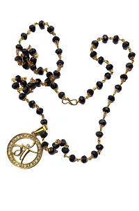Zukhruf Unisex Gold Plated Maa Pendant with Black Crystal Beads Chain-thumb2