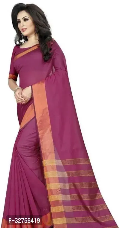 Stylish Cotton Blend Saree With Blouse Piece For Women-thumb0