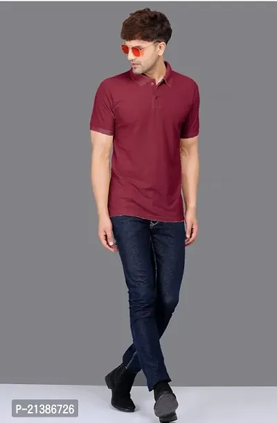 Elegant Maroon Cotton Solid Polos For Men-thumb0