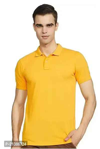 Elegant Yellow Cotton Solid Polos For Men-thumb0