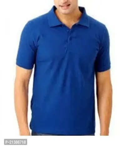 Elegant Blue Cotton Solid Polos For Men-thumb0