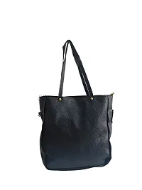 Pack of 4 stylish women's Black PU leather handbag shoulder bag with long strap ( Bucket Bag+ Sling Bag+ Ladies Purse+ Card Holder)-thumb1