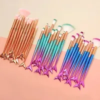 Mermaid Synthetic Fiber Eyeliner Eyeshadow Blending Fish Tail Makeup Brushes Set 10 Pieces Multicolor-thumb2