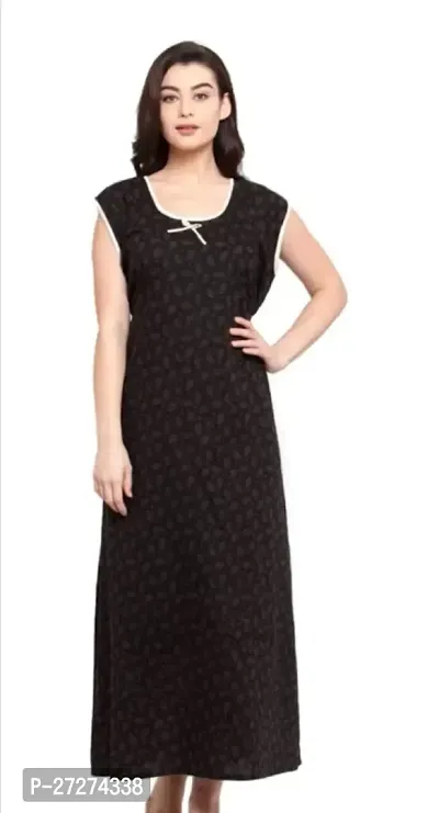 Comfortable Black Cotton Blend Printed Sleeveless Nighty For Women-thumb0