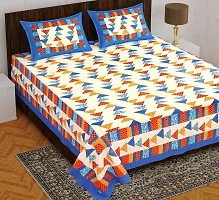 RHF 100% Cotton Rajasthani Jaipuri Kamal buti Print Double Bed Bedsheet with 2 Pillow Covers-Blue-thumb1