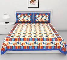 RHF 100% Cotton Rajasthani Jaipuri Kamal buti Print Double Bed Bedsheet with 2 Pillow Covers-Blue-thumb4