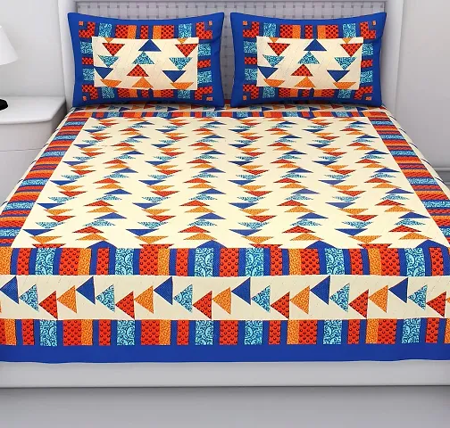 Printed Cotton Double Bedsheet with 2 Pillow Cover