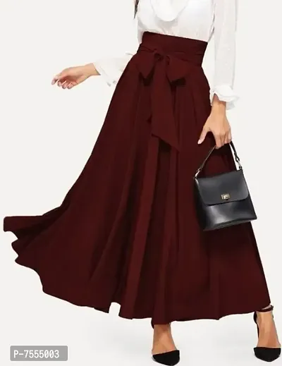 Elegant Maroon Crepe Solid Skirts For Women-thumb0