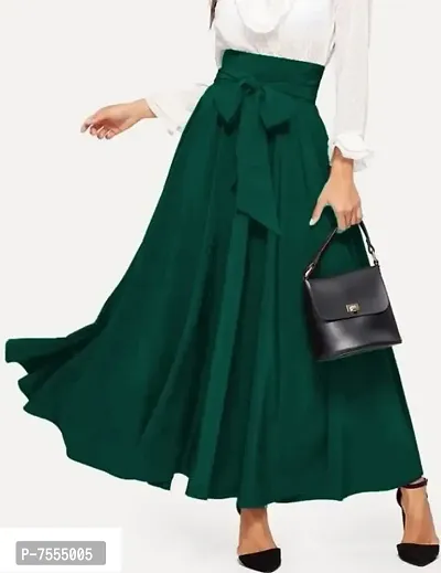 Elegant Green Crepe Solid Skirts For Women-thumb0