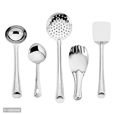 PUTHAK 5 Pcs Stainless Steel Cooking Utensils Set Heat Resistant Kitchen Gadgets Utensil Set Includes Spatula, Ladle, Skimmer, Cooking Spoon-thumb0