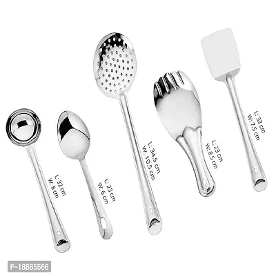 PUTHAK 5 Pcs Stainless Steel Cooking Utensils Set Heat Resistant Kitchen Gadgets Utensil Set Includes Spatula, Ladle, Skimmer, Cooking Spoon-thumb3