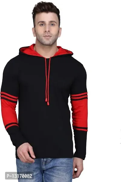 Reliable Cotton Blend Self Pattern Hooded Tees For Men-thumb0