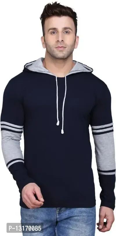 Reliable Cotton Blend Self Pattern Hooded Tees For Men-thumb0