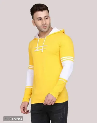 Reliable Cotton Blend Self Pattern Hooded Tees For Men-thumb0