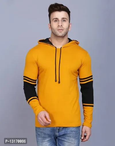 Reliable Cotton Blend Self Pattern Hooded Tees For Men