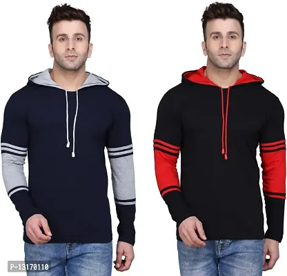Reliable Cotton Blend Self Pattern Hooded Tees For Men- Pack Of 2-thumb0