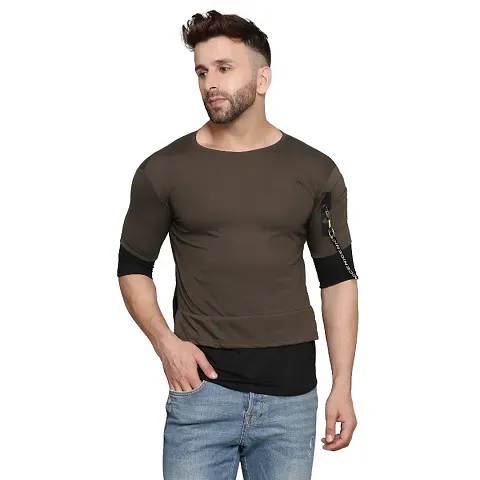 Men Colorblock Round Neck Blend