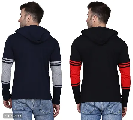 Reliable Cotton Blend Self Pattern Hooded Tees For Men- Pack Of 2-thumb4
