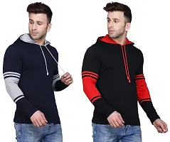 Reliable Cotton Blend Self Pattern Hooded Tees For Men- Pack Of 2-thumb4