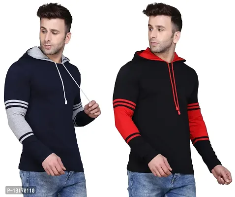 Reliable Cotton Blend Self Pattern Hooded Tees For Men- Pack Of 2-thumb5