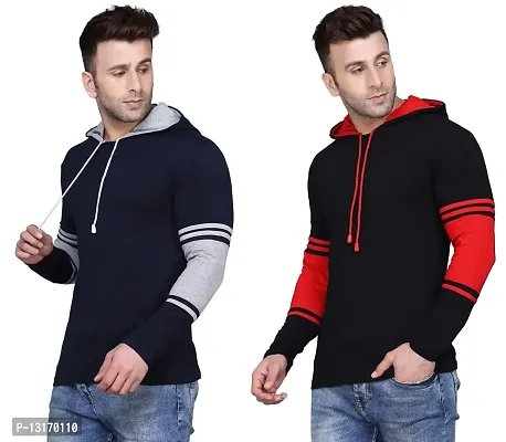 Reliable Cotton Blend Self Pattern Hooded Tees For Men- Pack Of 2-thumb2