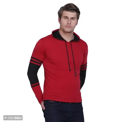 Reliable Cotton Blend Self Pattern Hooded Tees For Men-thumb4