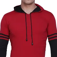 Reliable Cotton Blend Self Pattern Hooded Tees For Men-thumb4