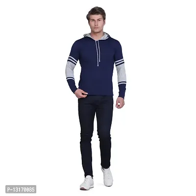 Reliable Cotton Blend Self Pattern Hooded Tees For Men-thumb4