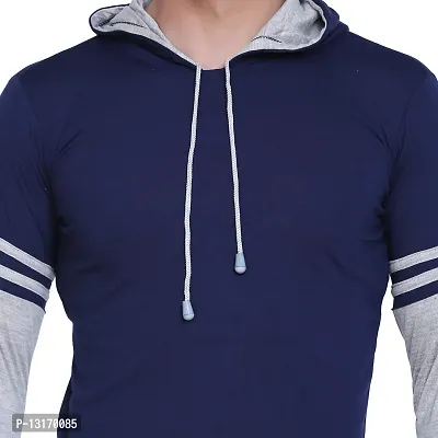 Reliable Cotton Blend Self Pattern Hooded Tees For Men-thumb2