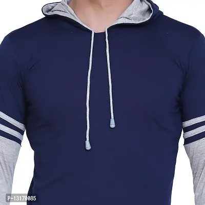 Reliable Cotton Blend Self Pattern Hooded Tees For Men-thumb2