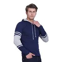 Reliable Cotton Blend Self Pattern Hooded Tees For Men-thumb2