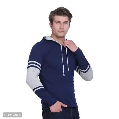Reliable Cotton Blend Self Pattern Hooded Tees For Men-thumb3