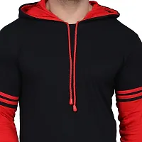 Reliable Cotton Blend Self Pattern Hooded Tees For Men-thumb2