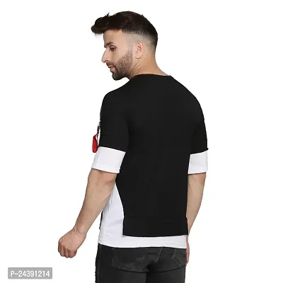 Trendy Color Block Cotton Oversize Round Neck T-Shirt for Men-thumb4