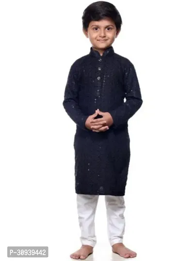 Elegant Black Cotton Kurta with Pajama Set For Boys-thumb0