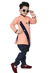 Elegant Peach Cotton Sherwani with Pajama Set For Boys-thumb2