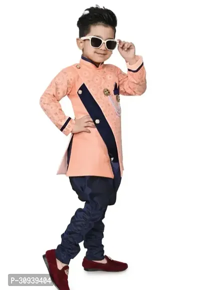 Elegant Peach Cotton Sherwani with Pajama Set For Boys-thumb3