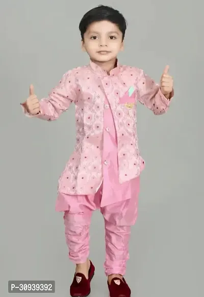 Elegant Pink Cotton Sherwani with Pajama Set For Boys-thumb0